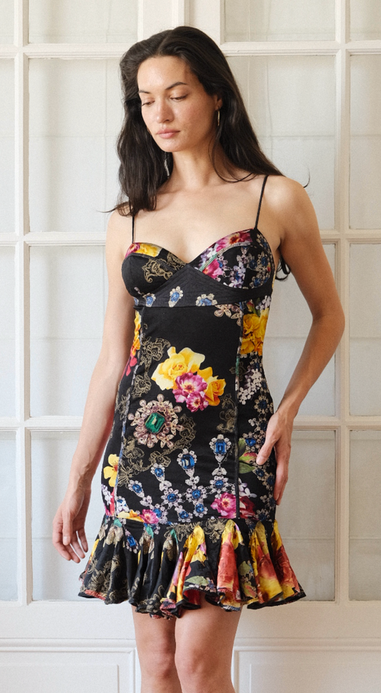 Roberto Cavalli Vintage 2000s Ruffled Floral Print Dress
