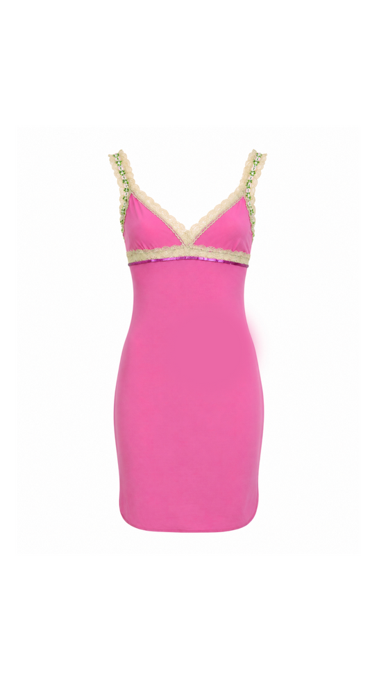 Dolce & Gabbana Y2K Pink Lace Trim Slip Dress