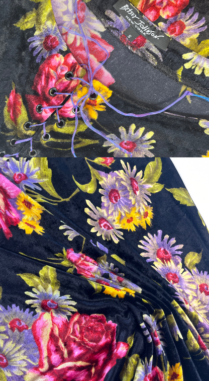 Betsey Johnson ~ Y2k Velvet Midi Floral Dress