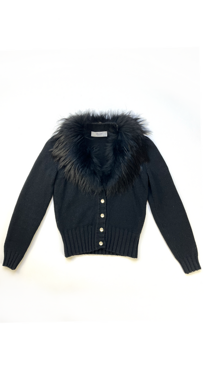 Blugirl Blumarine ~ Black Fur Collar Cardigan