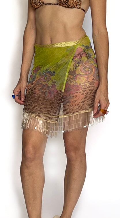 Roberto Cavalli ~ Vintage 2000 Dragon Sarong Mesh Skirt