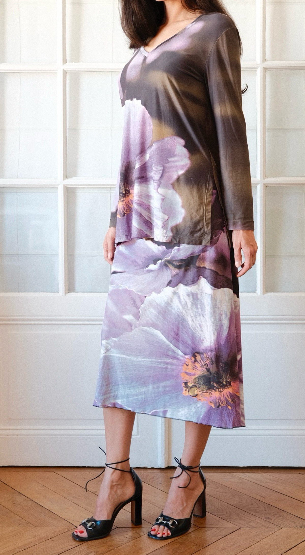 Roberto Cavalli ~  FW 1999 floral purple skirt and top set - size M-L