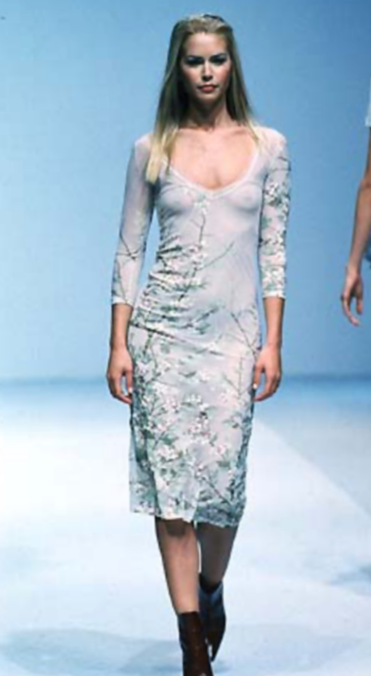 Roberto Cavalli ~ SS 1998 set floral bird print pants + sheer cherry blossom floral top