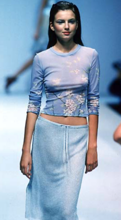 Roberto Cavalli ~ SS 1998 set floral bird print pants + sheer cherry blossom floral top