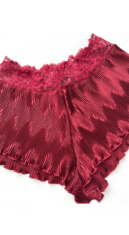 La Perla  ~ 1987 Deep Red Pleated Satin & Lace Lingerie Set