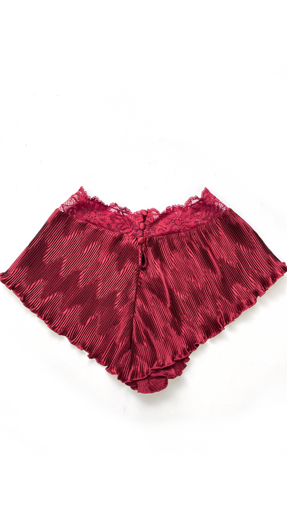 La Perla  ~ 1987 Deep Red Pleated Satin & Lace Lingerie Set