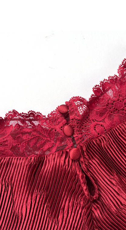 La Perla  ~ 1987 Deep Red Pleated Satin & Lace Lingerie Set