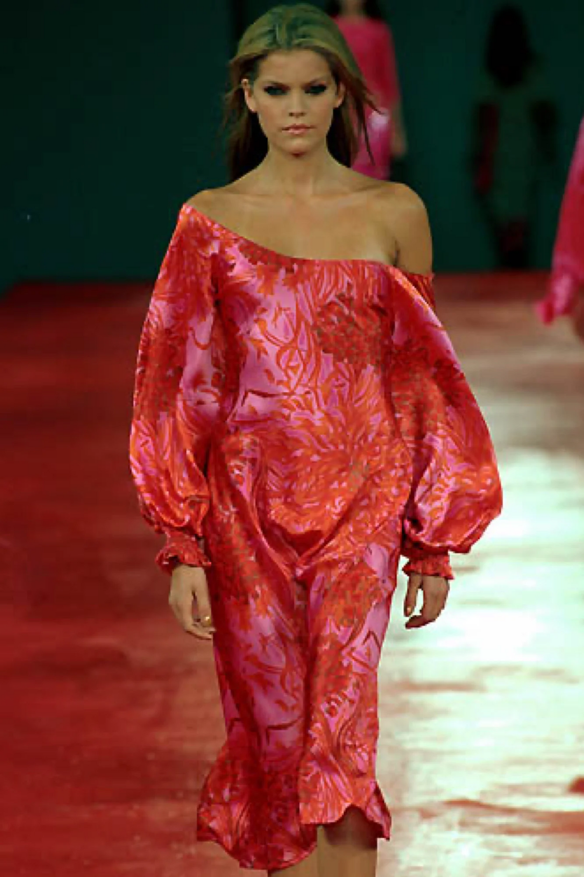 Anna Molinari ~ SS 2000 floral red pink silk skirt + cardigan + top (S-M)