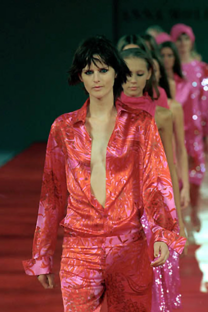 Anna Molinari ~ SS 2000 floral red pink silk skirt + cardigan + top (S-M)
