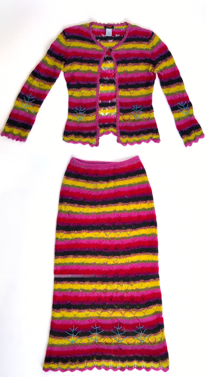 Christian Lacroix ~ 2000s Knitted Multicolor Striped Mohair Co-ord Set