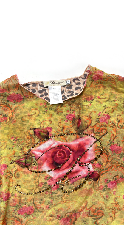 Blumarine ~ Y2k Rose Print Mesh Top