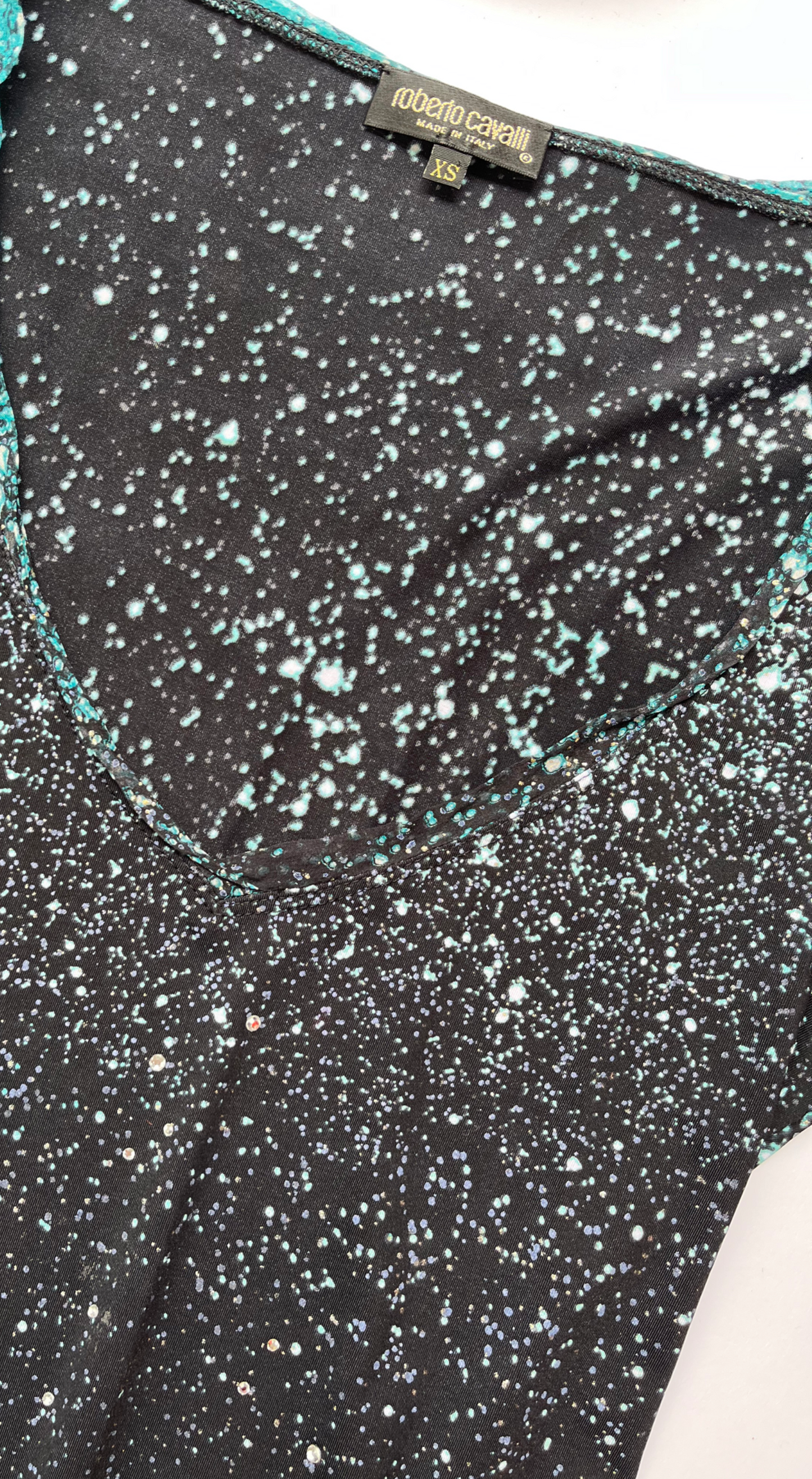 Roberto Cavalli ~ FW 2000 Silk Galaxy Swarovski Print Dress 