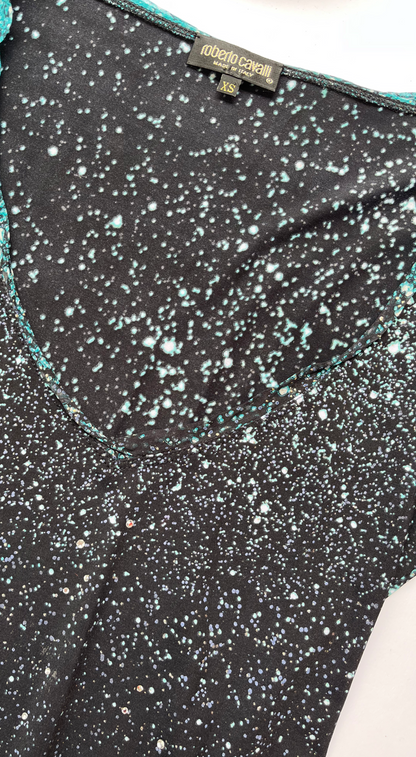 Roberto Cavalli ~ FW 2000 Silk Galaxy Swarovski Print Dress 