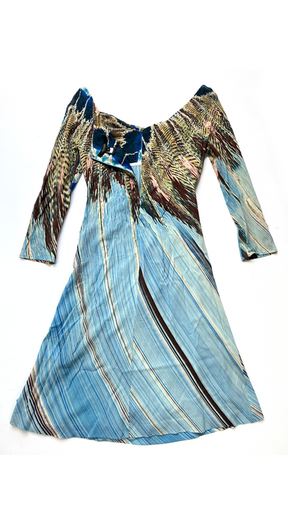 Roberto Cavalli ~ SS 2004 Silk Feather Print Dress