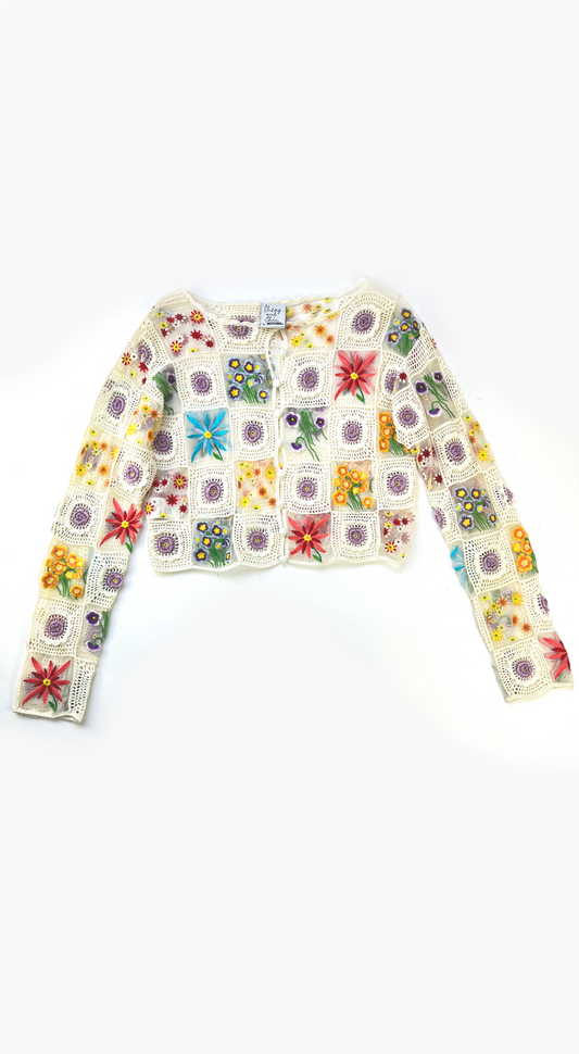 Moschino~ 1998 Crochet Floral Fran Fine Cardigan