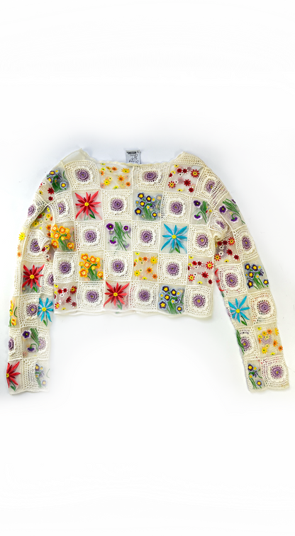 Moschino~ 1998 Crochet Floral Fran Fine Cardigan
