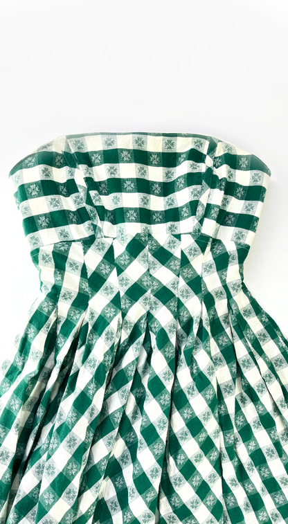 DKNY ~ 90s Green & White Gingham Boned Corset Maxi Dress