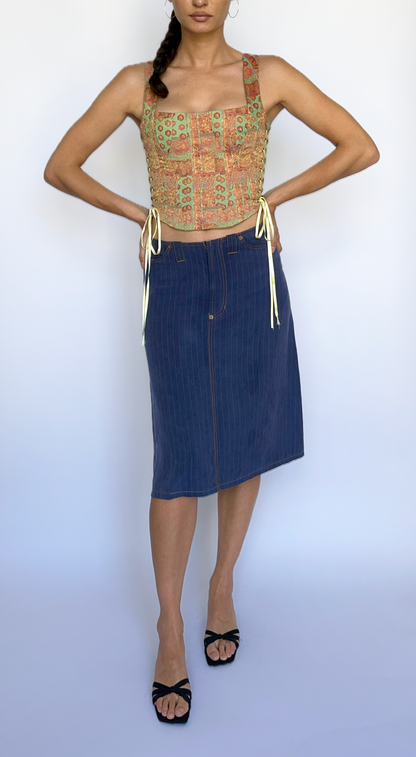 Jean Paul Gaultier  ~ Vintage 90s Blue Pinstripe Midi Skirt