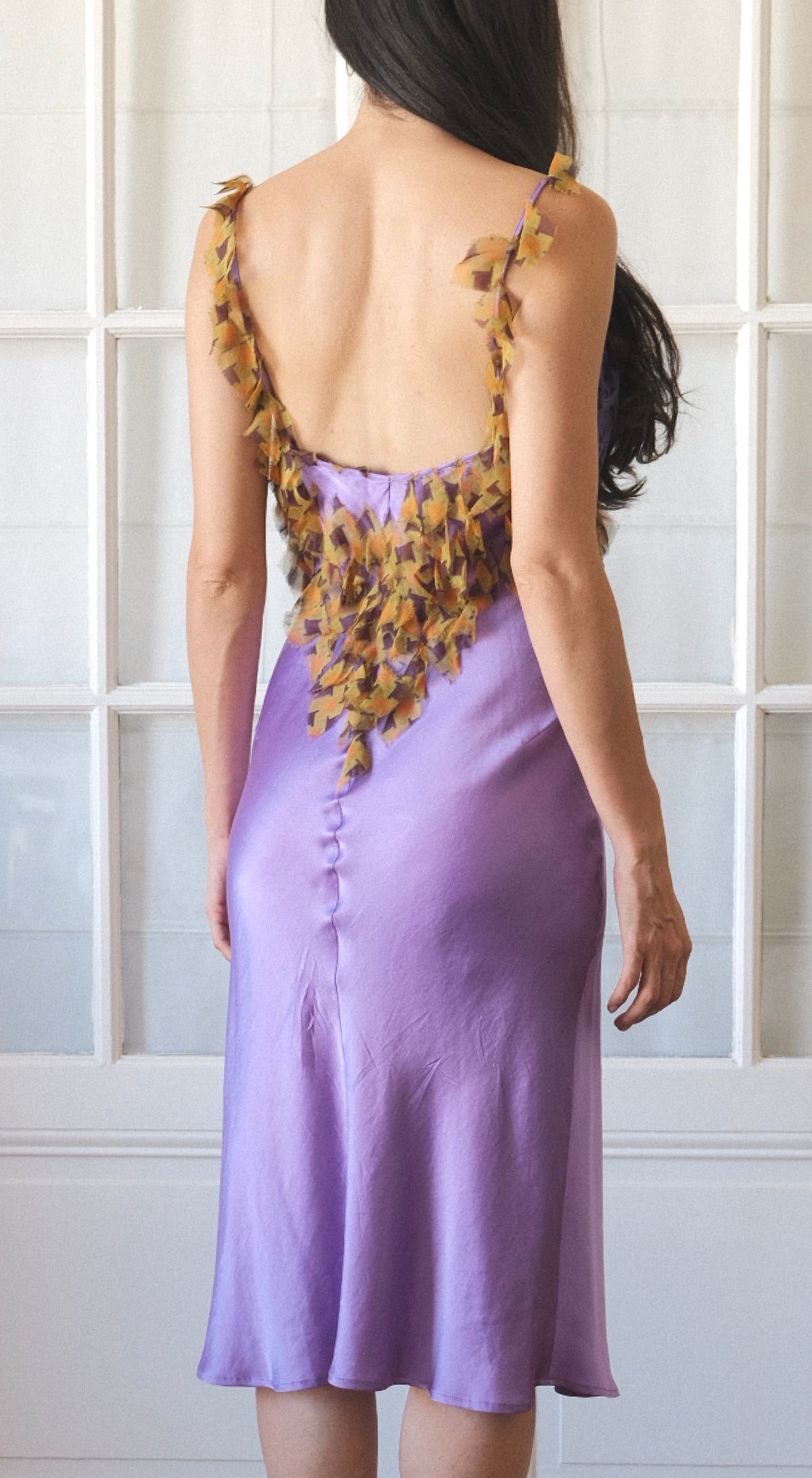 Voyage ~ 2000s purple silk velvet appliqué strap dress S-M