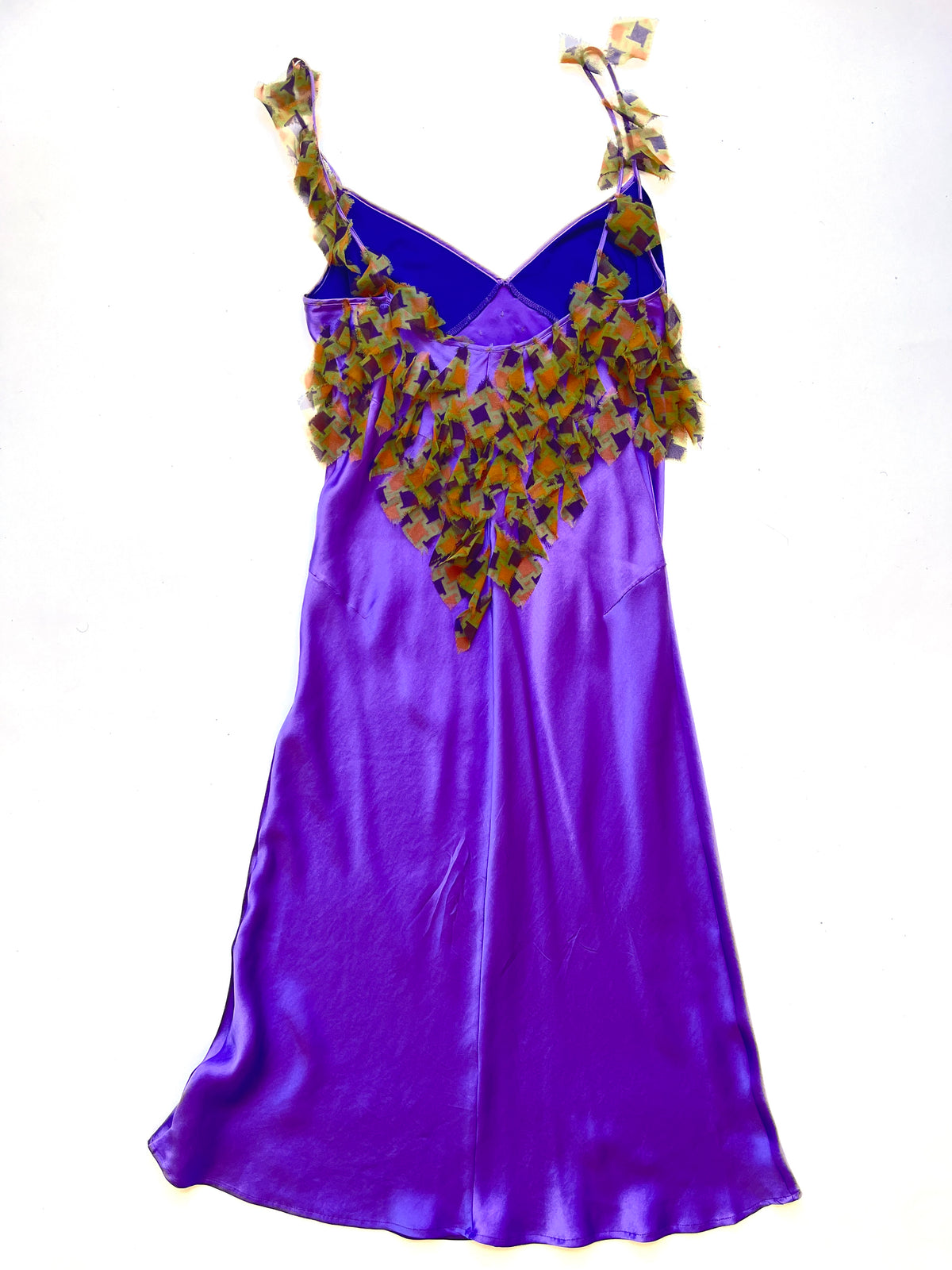 Voyage ~ 2000s purple silk velvet appliqué strap dress S-M