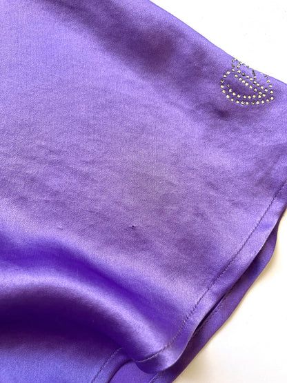 Voyage ~ 2000s purple silk velvet appliqué strap dress S-M