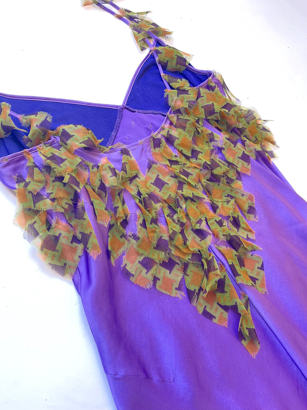 Voyage ~ 2000s purple silk velvet appliqué strap dress S-M