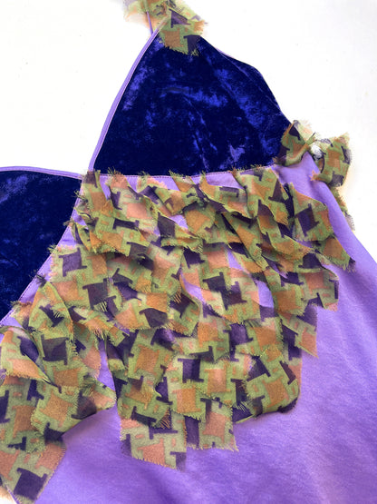 Voyage ~ 2000s purple silk velvet appliqué strap dress S-M