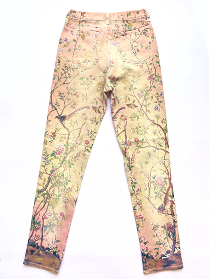 Roberto Cavalli ~ SS 1998 set floral bird print pants + sheer cherry blossom floral top