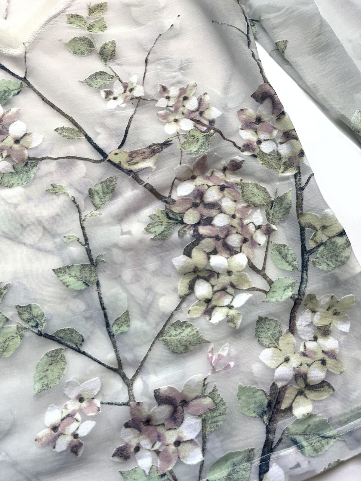 Roberto Cavalli ~ SS 1998 set floral bird print pants + sheer cherry blossom floral top