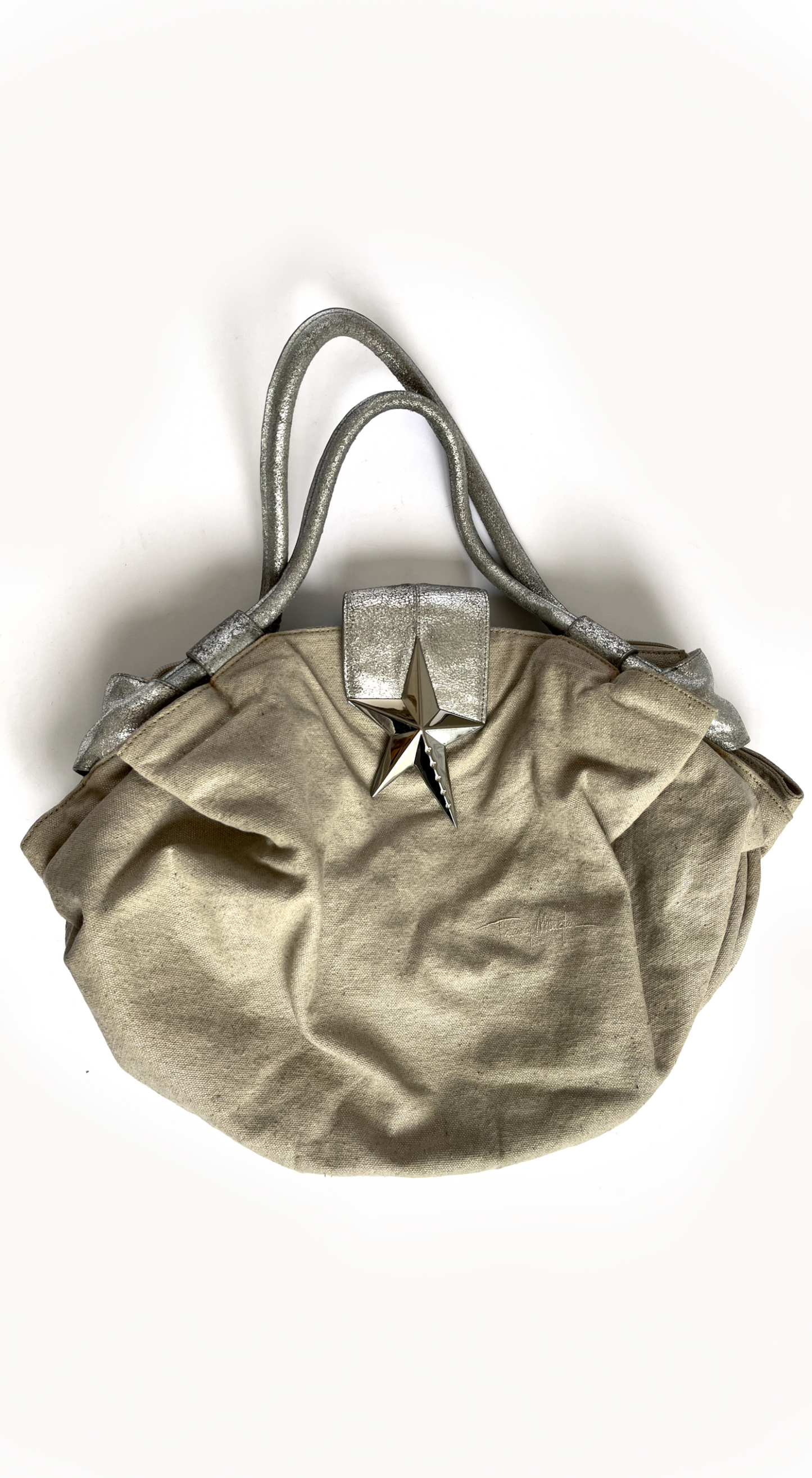 Thierry Mugler ~ Vintage Beige Linen Star Shoulder Bag