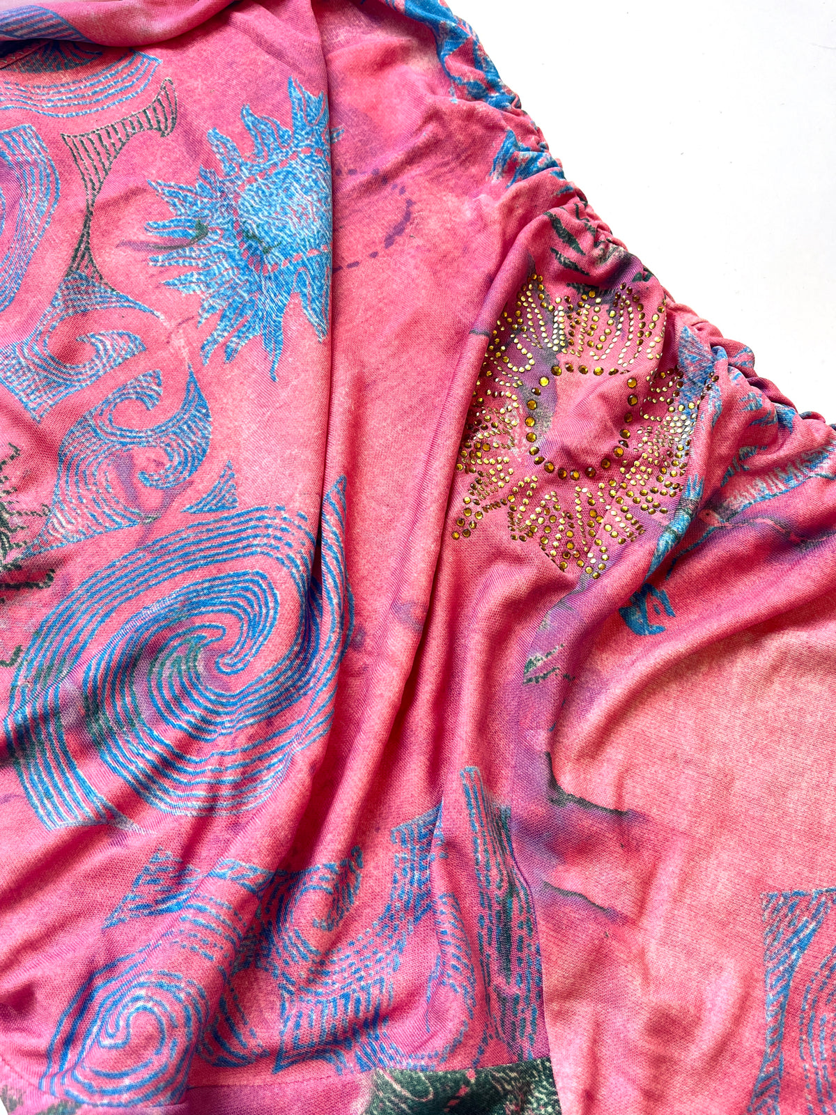 Roberto Cavalli Class ~ 2000s pink ruched tattoo print dress S-M
