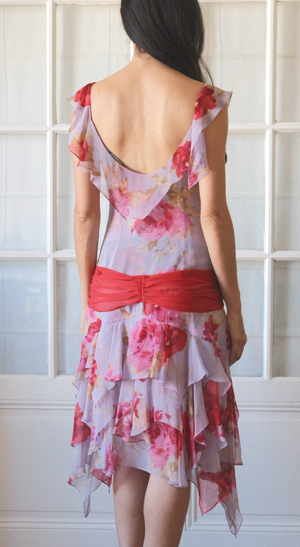 Tracy Feith ~ 2000s ruffled silk floral chiffon dress