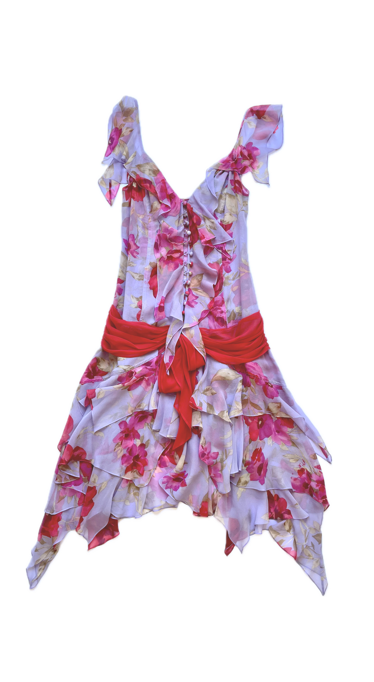 Tracy Feith ~ 2000s ruffled silk floral chiffon dress
