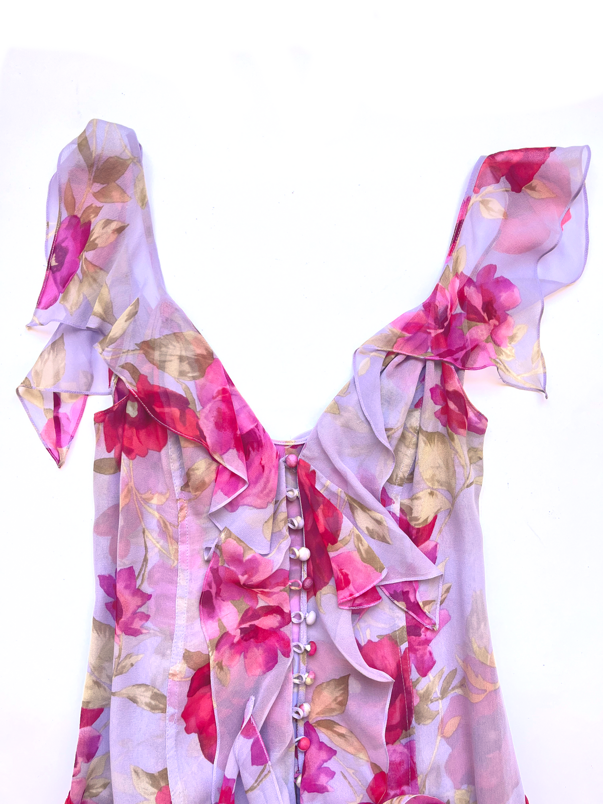 Tracy Feith ~ 2000s ruffled silk floral chiffon dress