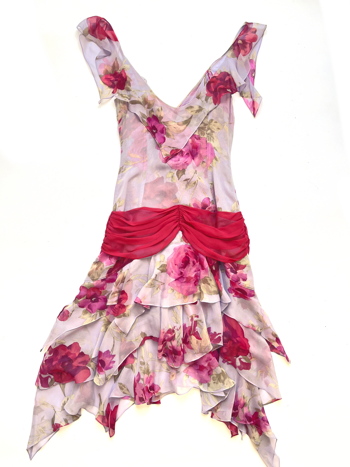 Tracy Feith ~ 2000s ruffled silk floral chiffon dress
