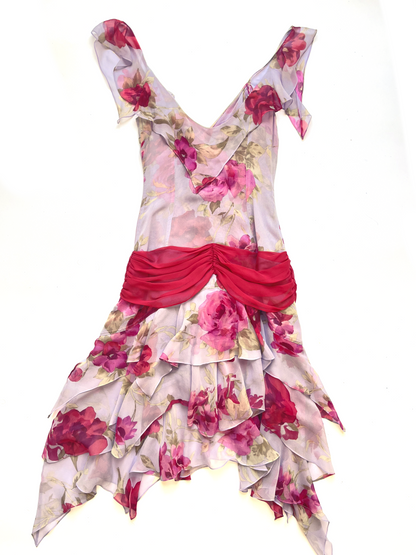 Tracy Feith ~ 2000s ruffled silk floral chiffon dress