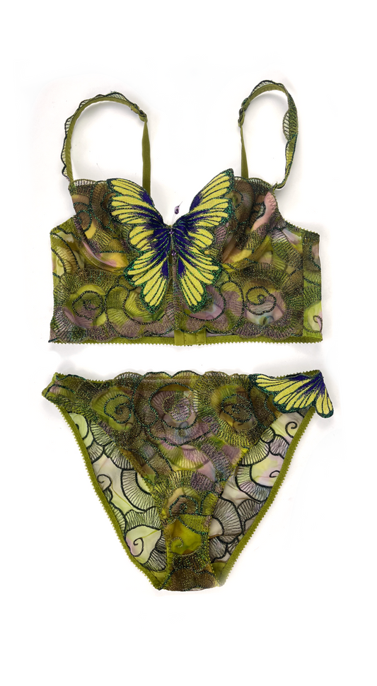 Ravage ~ 2000s Luxurious Green Butterfly Corset Set