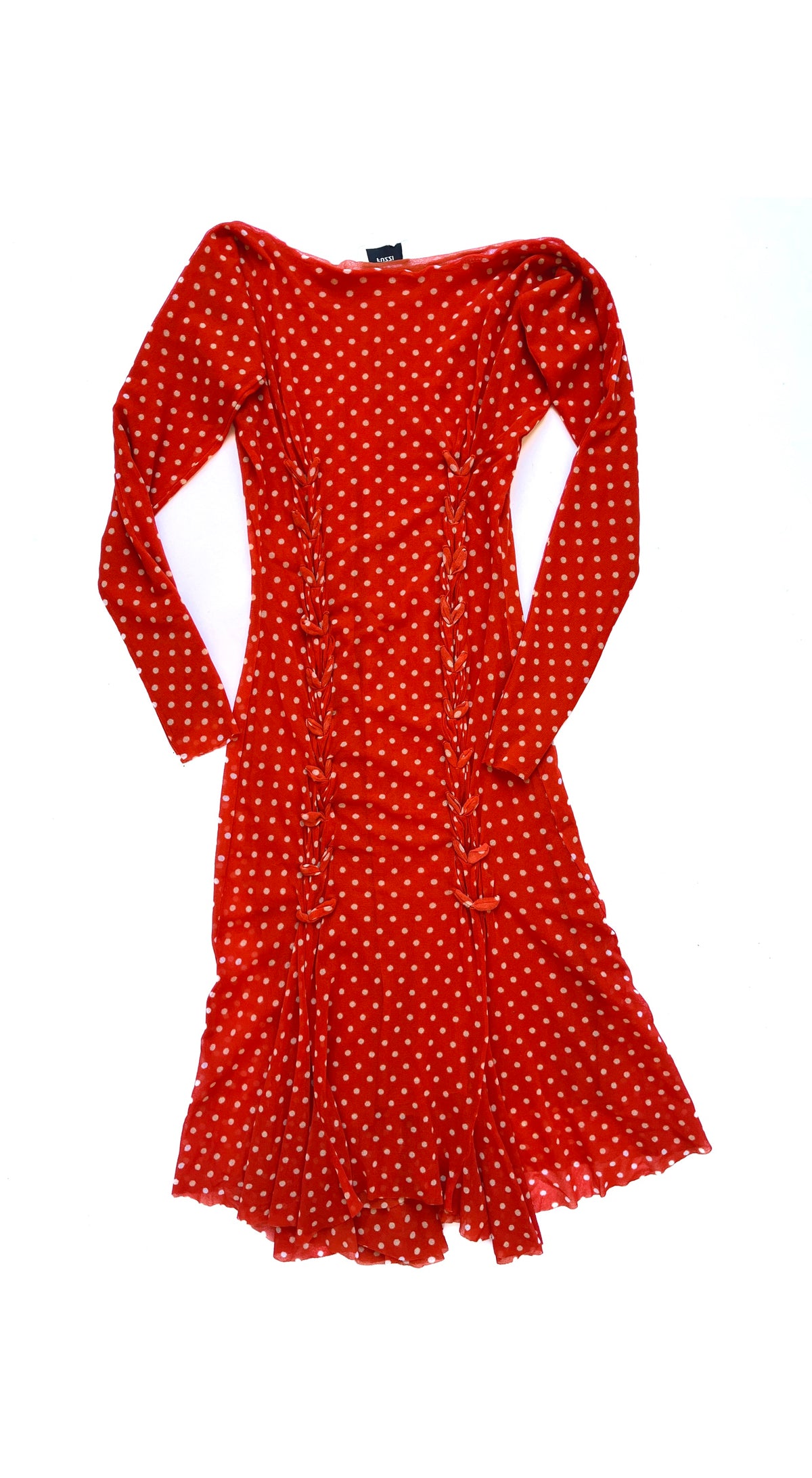 Fuzzi ~ 2000s red mesh lace-up polka dot dress S-M