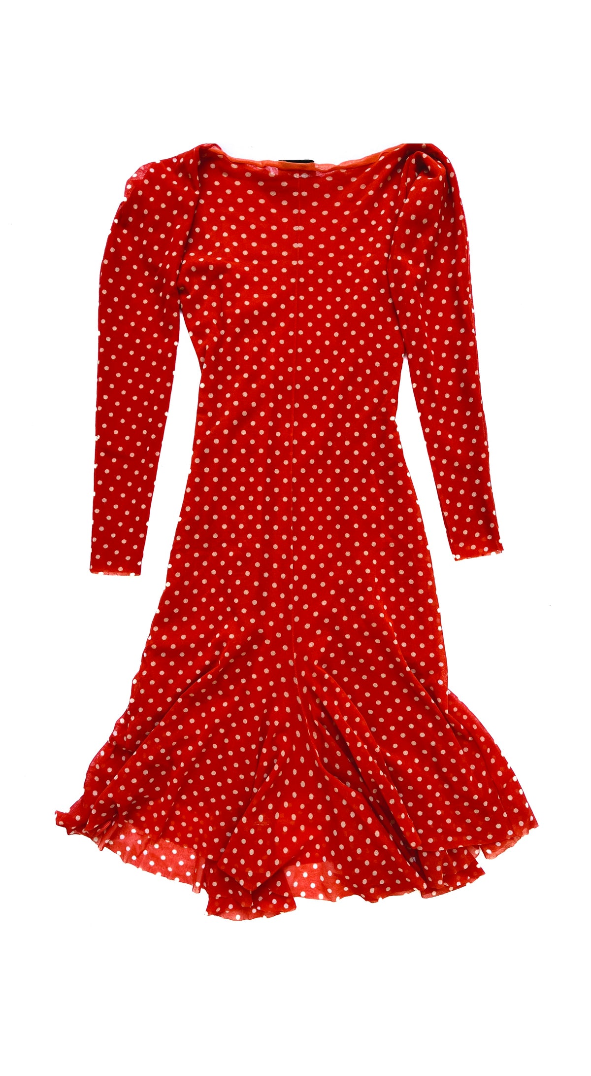 Fuzzi ~ 2000s red mesh lace-up polka dot dress S-M