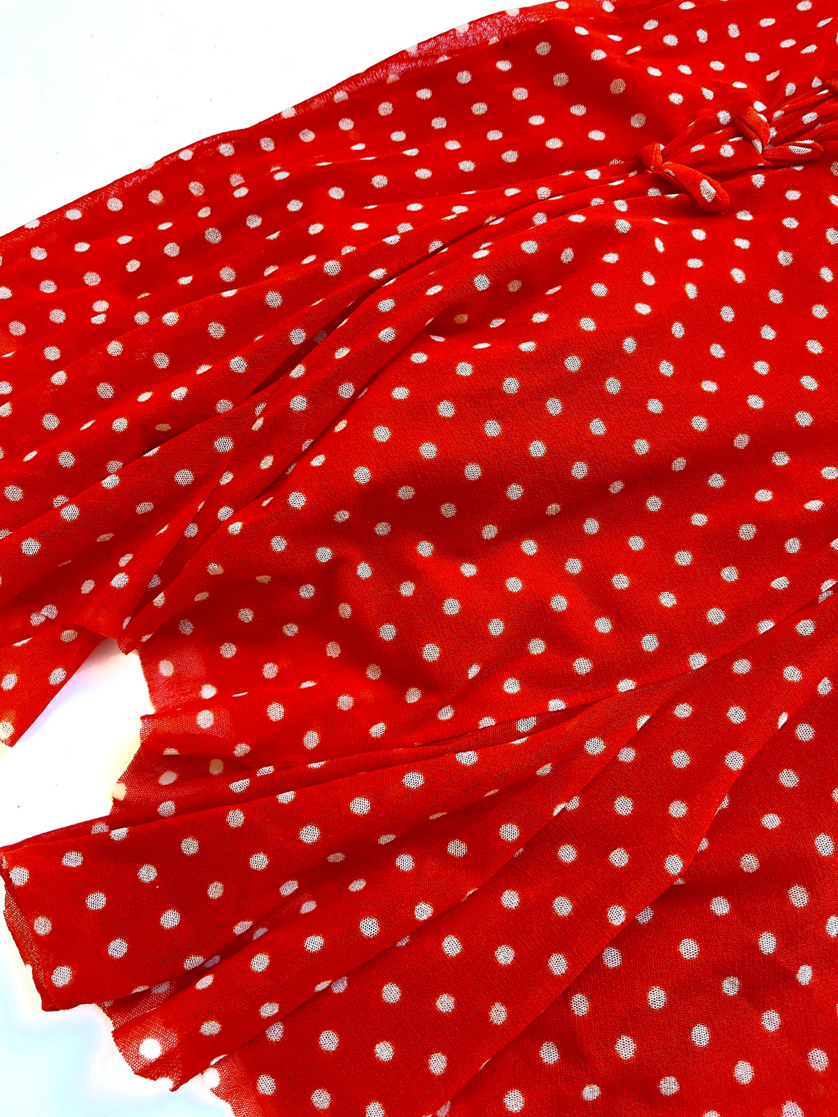Fuzzi ~ 2000s red mesh lace-up polka dot dress S-M