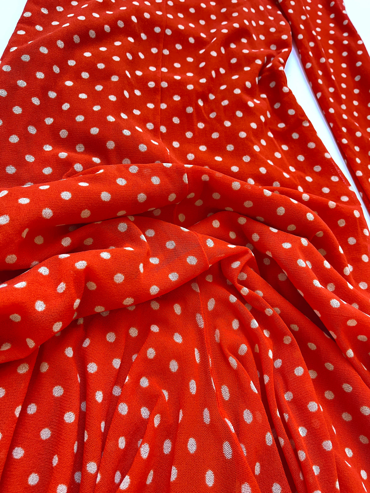 Fuzzi ~ 2000s red mesh lace-up polka dot dress S-M