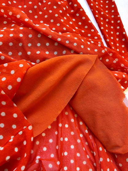 Fuzzi ~ 2000s red mesh lace-up polka dot dress S-M